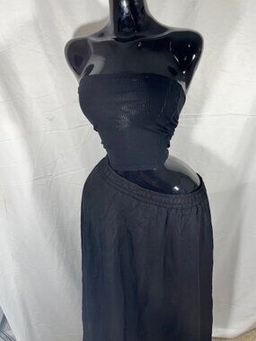 Afibi Black Wide Leg Maxi Skirt - Smocked Elastic Waist - Size L